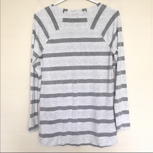 CAbi grey striped v neck tech long sleeve top - Picture 3 of 6